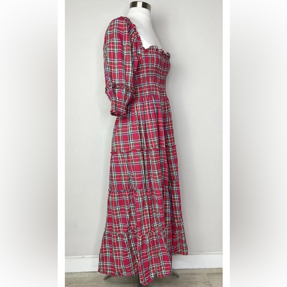 Hill House Red Plaid Tiered Midi Dress - Picture 8 of 13
